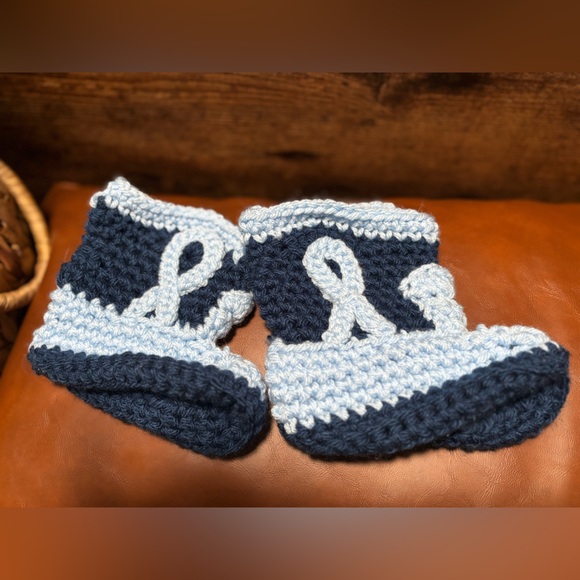 Other - Handmade Crochet Baby Booties in Navy and Light Blue